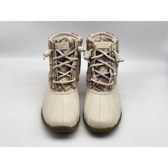 Sperry Plaid Womens Duck‎ Boots Side Zip Size 6 Beige Tan STS87767 - Picture 2 of 9